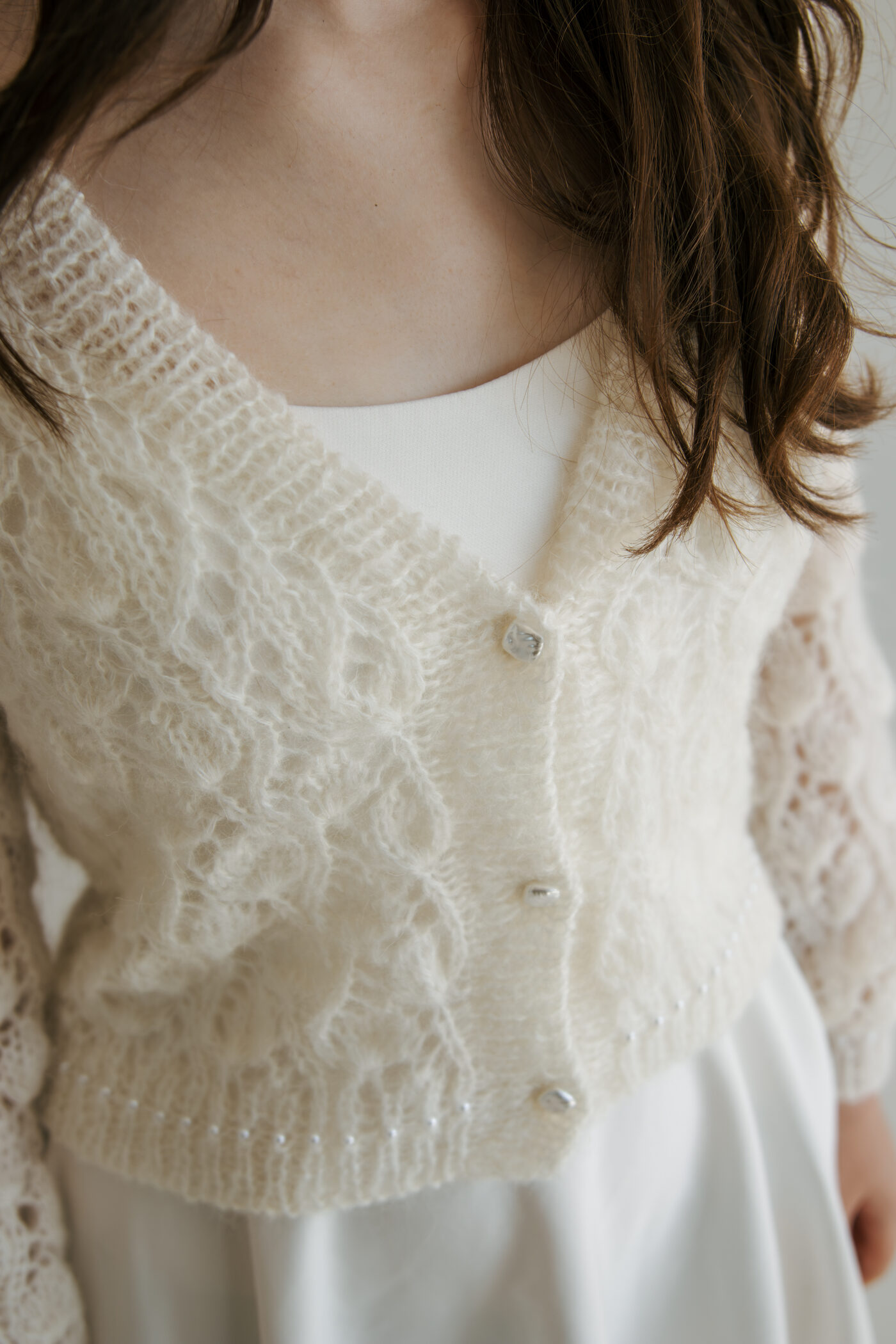 Petal - hand-knitted mohair bridal cardigan with silk